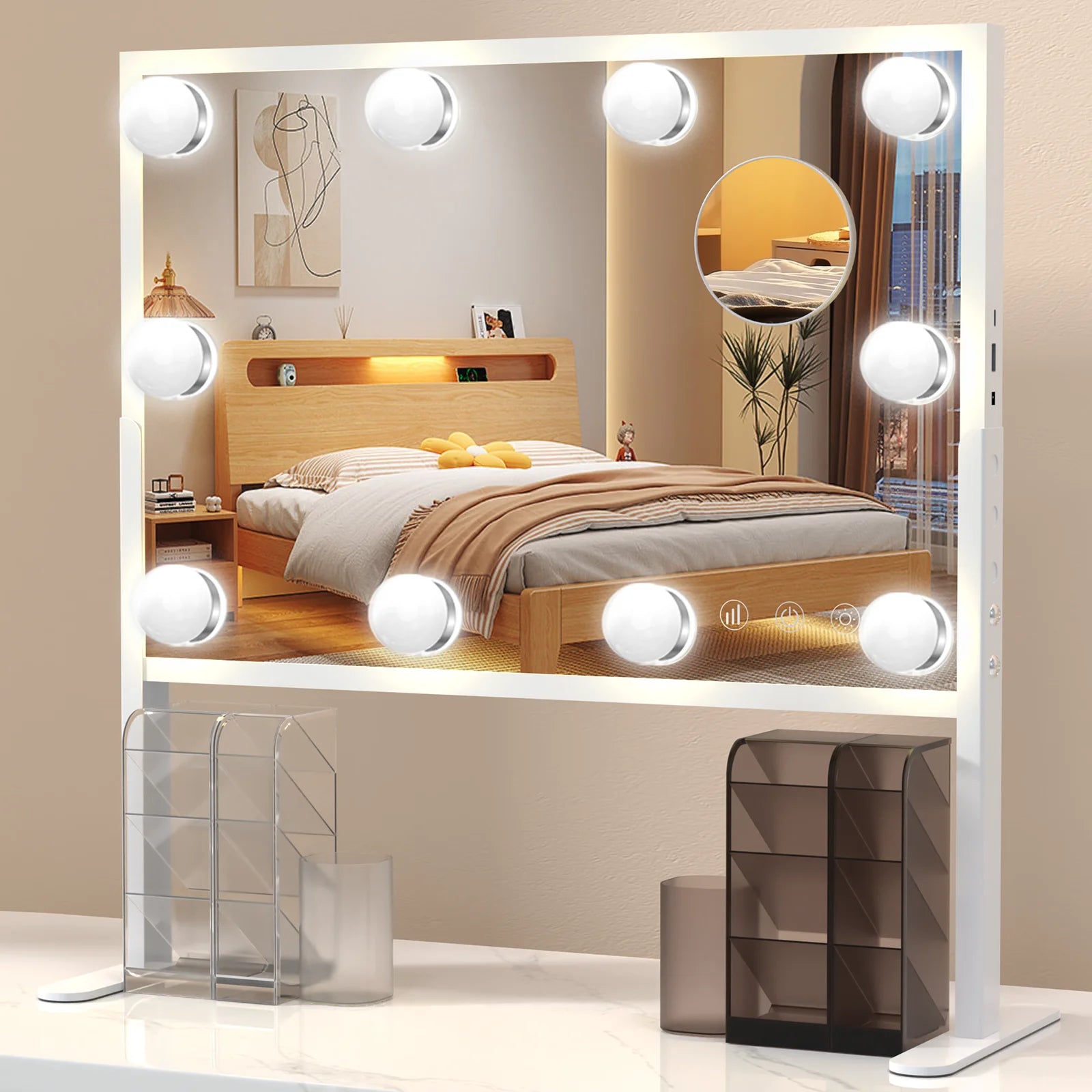 BESTOPE PRO Vanity Mirror with Lights, 23.6'' x 22.4'' Height Adjustable Makeup Hollywood Mirror with 3 Color Modes, 10X Magnifi