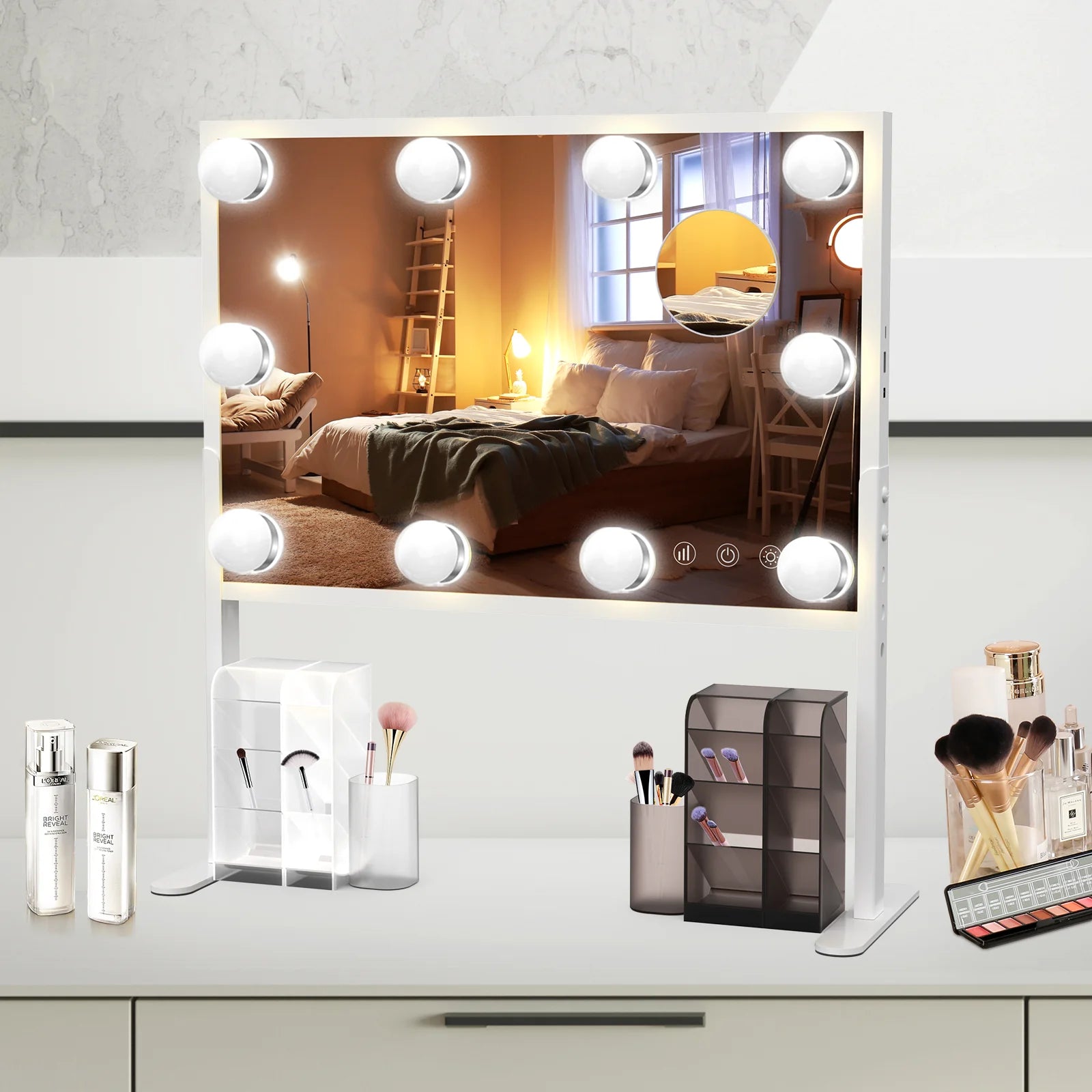 BESTOPE PRO Vanity Mirror with Lights, 23.6'' x 22.4'' Height Adjustable Makeup Hollywood Mirror with 3 Color Modes, 10X Magnifi