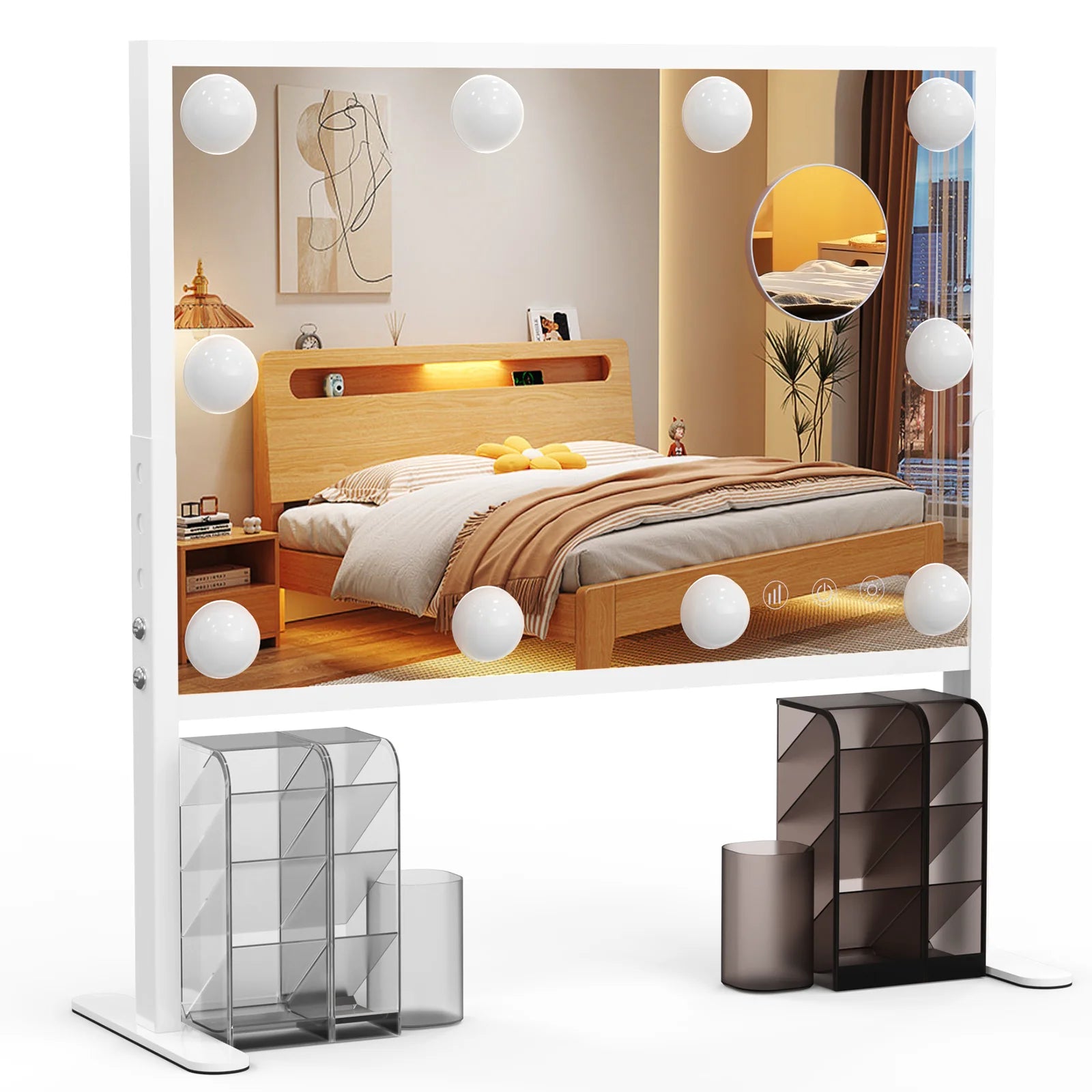 BESTOPE PRO Vanity Mirror with Lights, 23.6'' x 22.4'' Height Adjustable Makeup Hollywood Mirror with 3 Color Modes, 10X Magnifi
