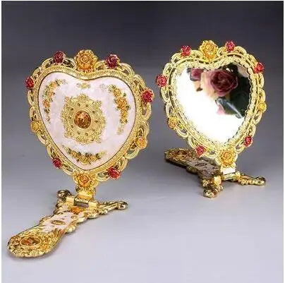 Large Foldable Heart Shape Mirror Set, Vanity Travel Mirror, Makeup Mirror for Girl Gift, European, J034