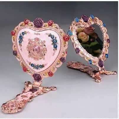 Large Foldable Heart Shape Mirror Set, Vanity Travel Mirror, Makeup Mirror for Girl Gift, European, J034