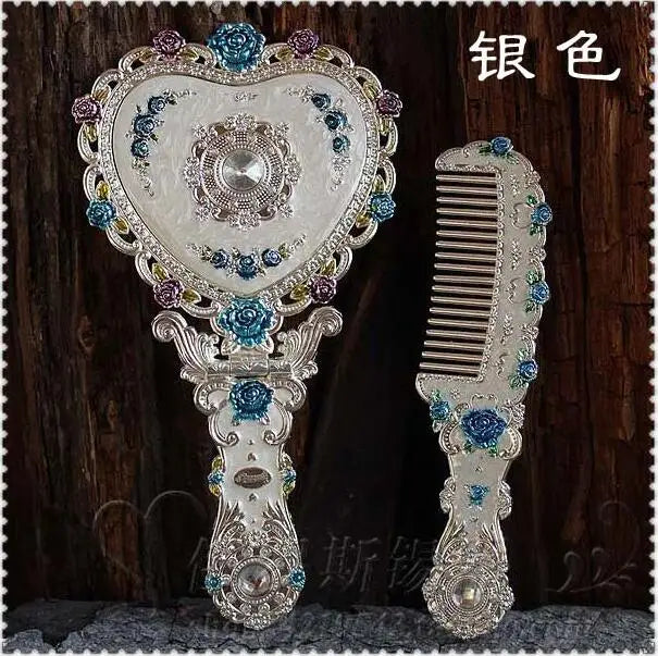 Large Foldable Heart Shape Mirror Set, Vanity Travel Mirror, Makeup Mirror for Girl Gift, European, J034