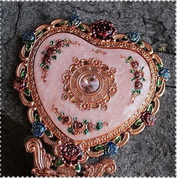 Large Foldable Heart Shape Mirror Set, Vanity Travel Mirror, Makeup Mirror for Girl Gift, European, J034