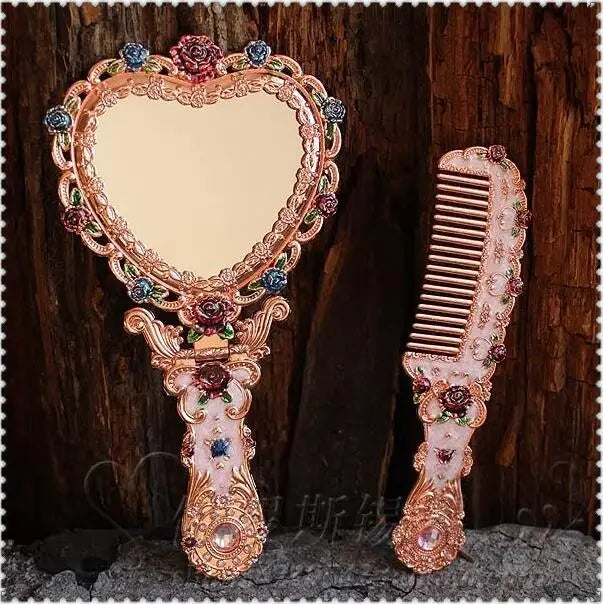 Large Foldable Heart Shape Mirror Set, Vanity Travel Mirror, Makeup Mirror for Girl Gift, European, J034