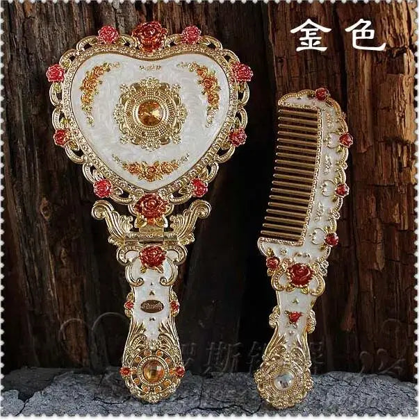 Large Foldable Heart Shape Mirror Set, Vanity Travel Mirror, Makeup Mirror for Girl Gift, European, J034