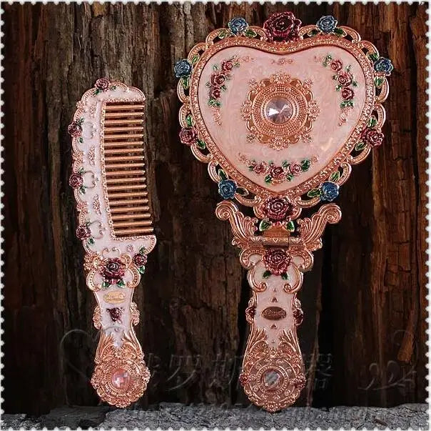 Large Foldable Heart Shape Mirror Set, Vanity Travel Mirror, Makeup Mirror for Girl Gift, European, J034
