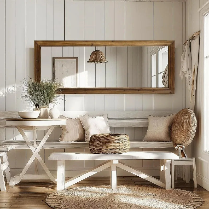 Rustic Farmhouse Full Length Mirror, 64"x21" Wood Frame Floor Mirror, Free Standing Mirror Leaning Hanging Mirror, Long Mirror