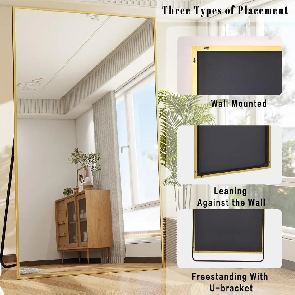 77"x38" Rectangle Full Body Floor Mirrors, Full Length Mirror Hanging or Leaning, Aluminum Alloy Frame Wall Mirror