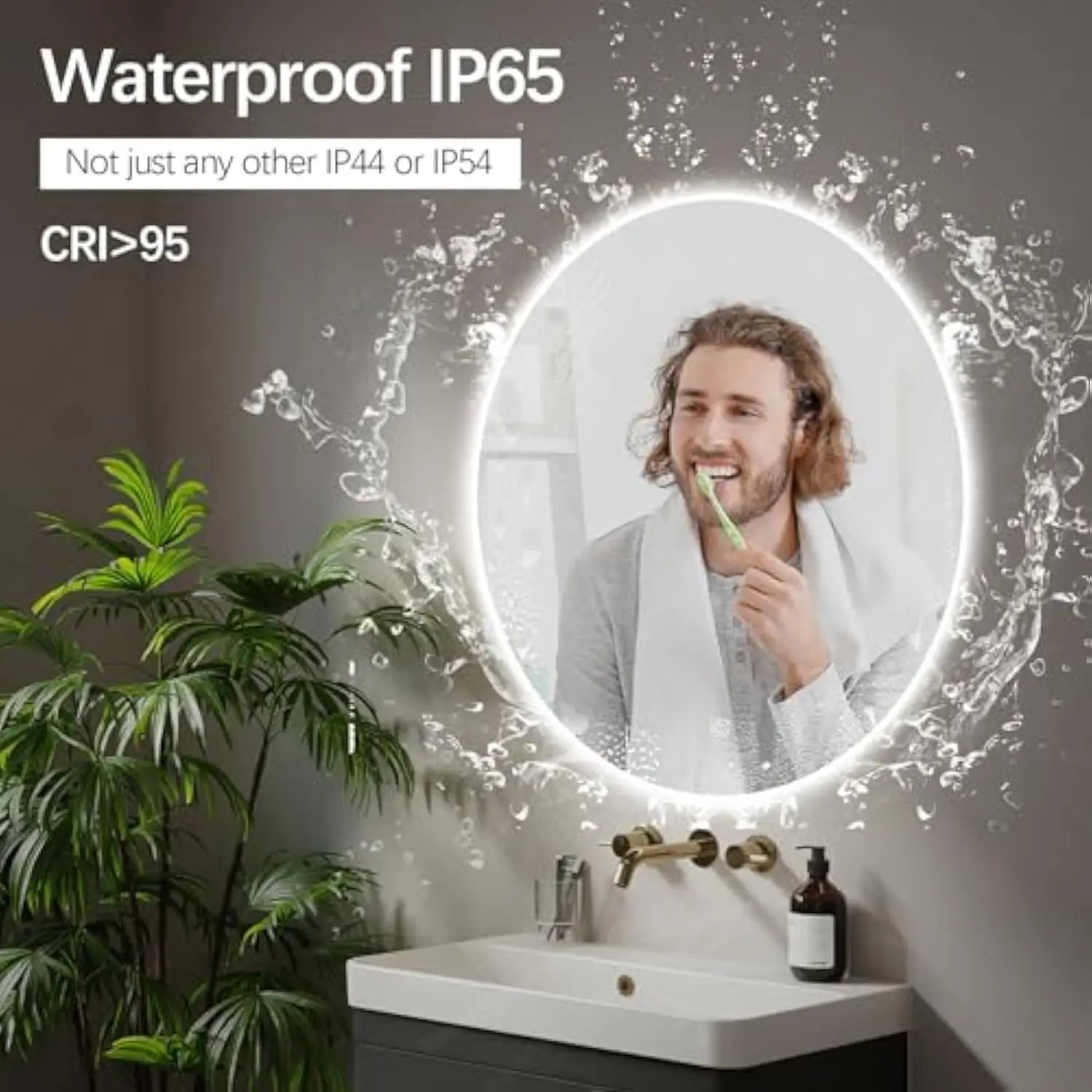 Round Led Bathroom Mirror with Light, 24 Backlit Mirror for Bathroom, Frameless Led Smart Vanity Mirror with 3 Color Lights, a