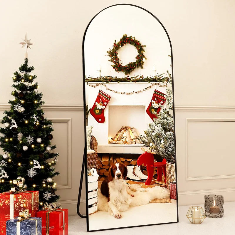 Oversized Full-Body Mirror, 76"x34" Arched Full-Length Mirror, Black Metal Frame, Floor Mirror for Bedroom, Living/Dressing Room