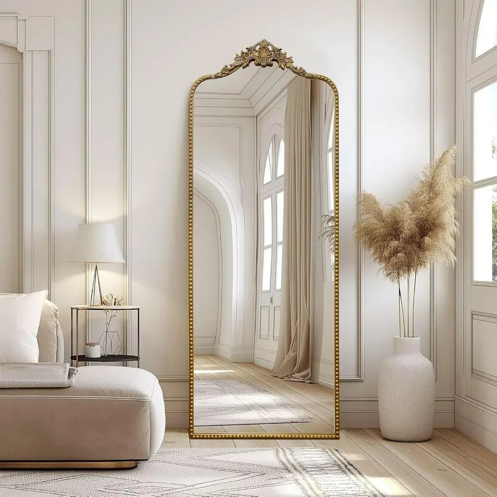 Antique Vintage Ornate Baroque Full Length Floor Mirror, Thick Glass Heavy Duty Full Body Mirror w/Free Standing, Wall-Mounted