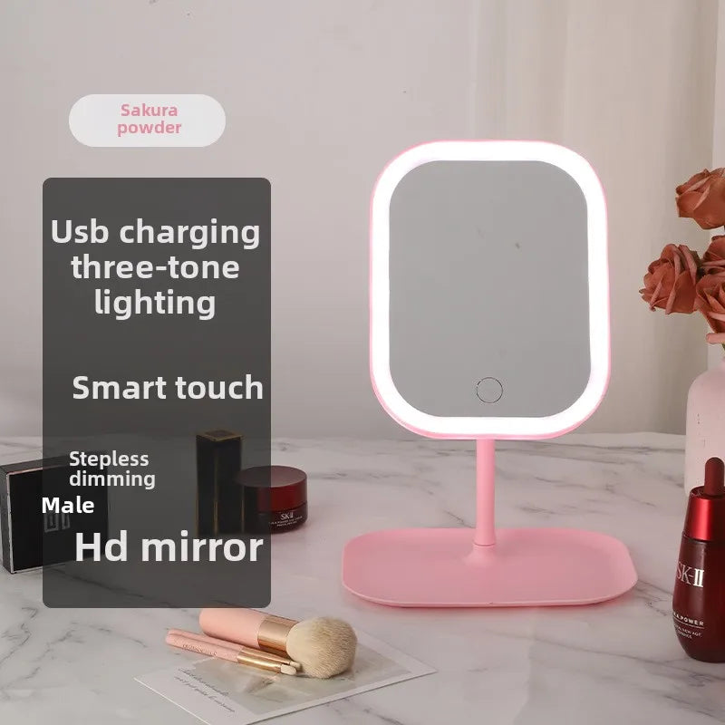LED vanity mirror intelligent adjustable three-color light vanity mirror desktop fill light mirror one touch charging model