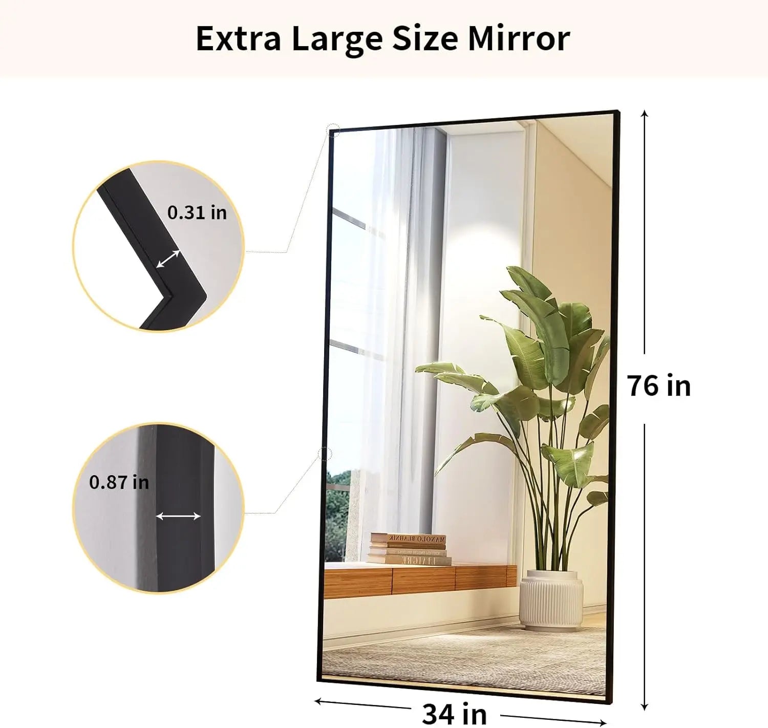 Full Length Mirror with Stand 34"x76" Full Body Mirror Floor Mirror Standing Hanging or Leaning Wall, Wall Mirror with Stand Alu
