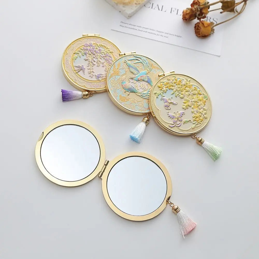Crafts Metal Makeup Mirror Folding Portable Cosmetic Mirror Exquisite Creative Handheld Mirror Gift