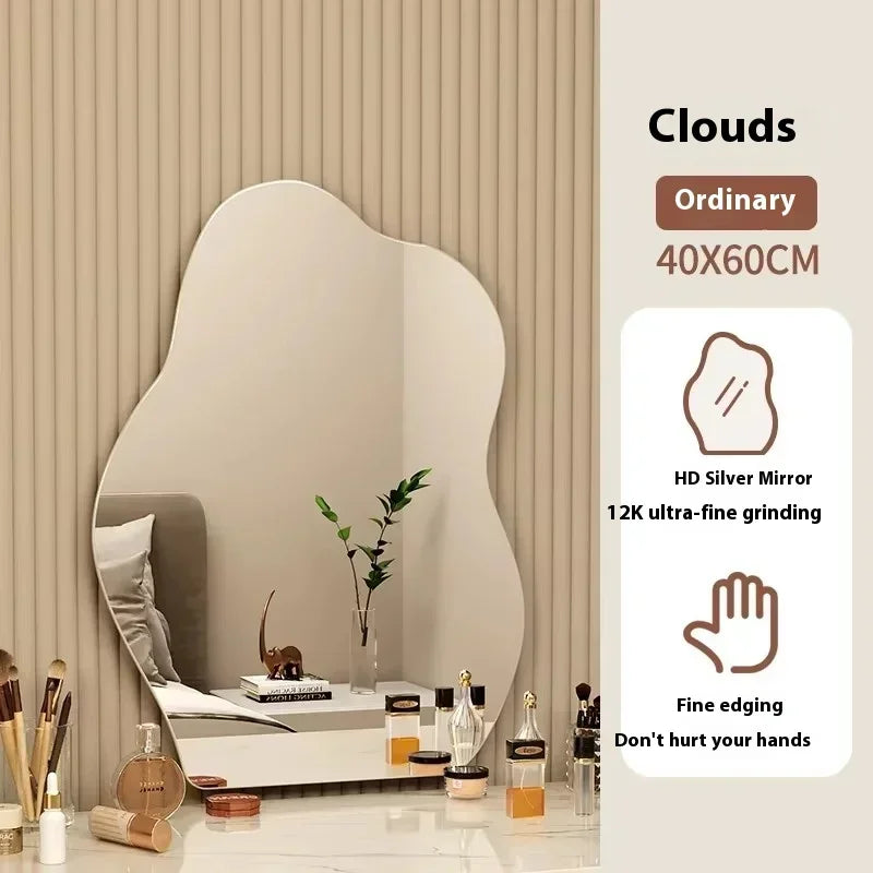 LED Mirror Vanity Wall Mounted Dimmable Touch Sensor Lighted Mirror for Living Room Modern Aesthetic Unique Design Home Decor