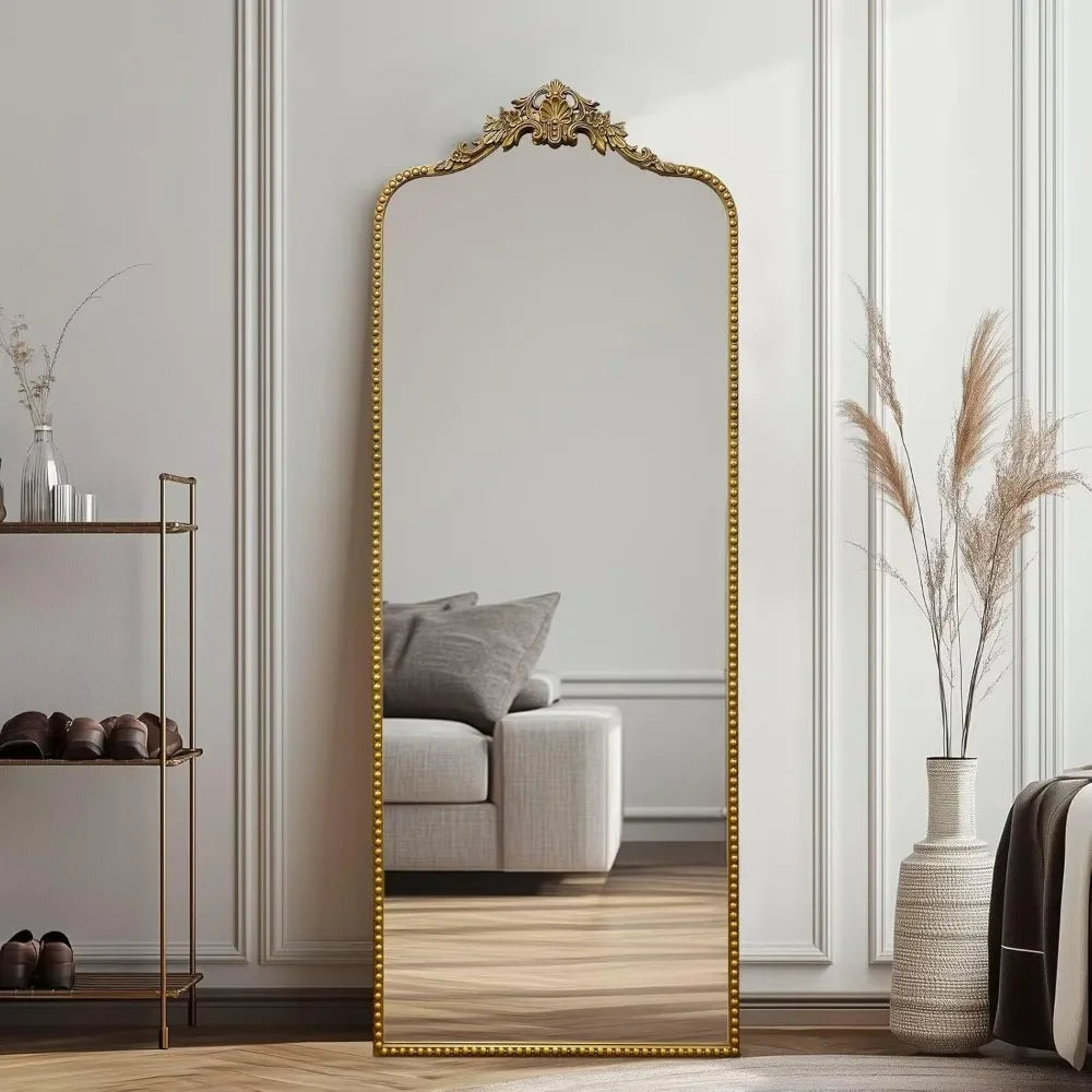 Antique Vintage Ornate Baroque Full Length Floor Mirror, Thick Glass Heavy Duty Full Body Mirror w/Free Standing, Wall-Mounted