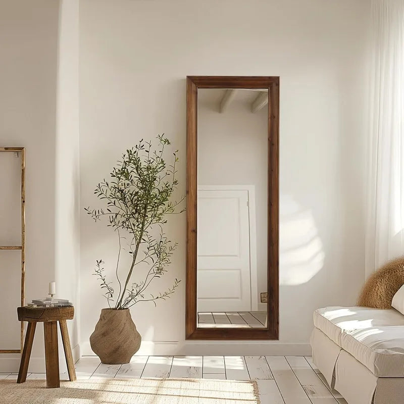 Rustic Farmhouse Full Length Mirror, 64"x21" Wood Frame Floor Mirror, Free Standing Mirror Leaning Hanging Mirror, Long Mirror