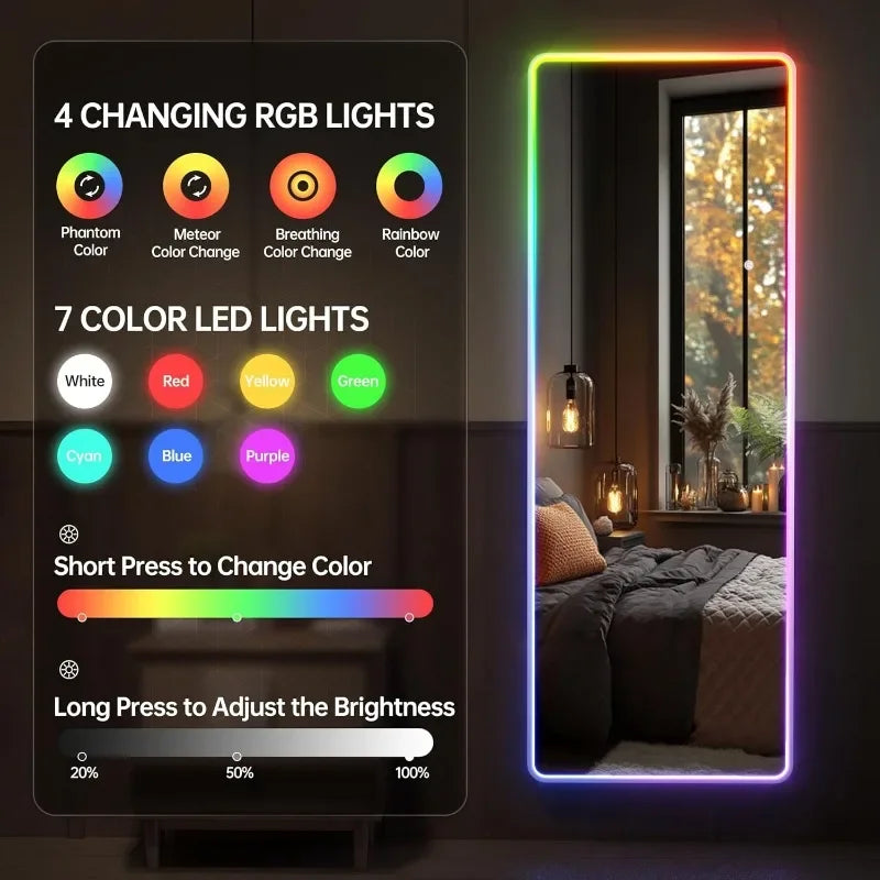 55"x18" LED Full Length Mirror with Stand, Full Body Mirror with Bluetooth Speaker, Light Up Floor Mirror, Wall Mirror Full Size