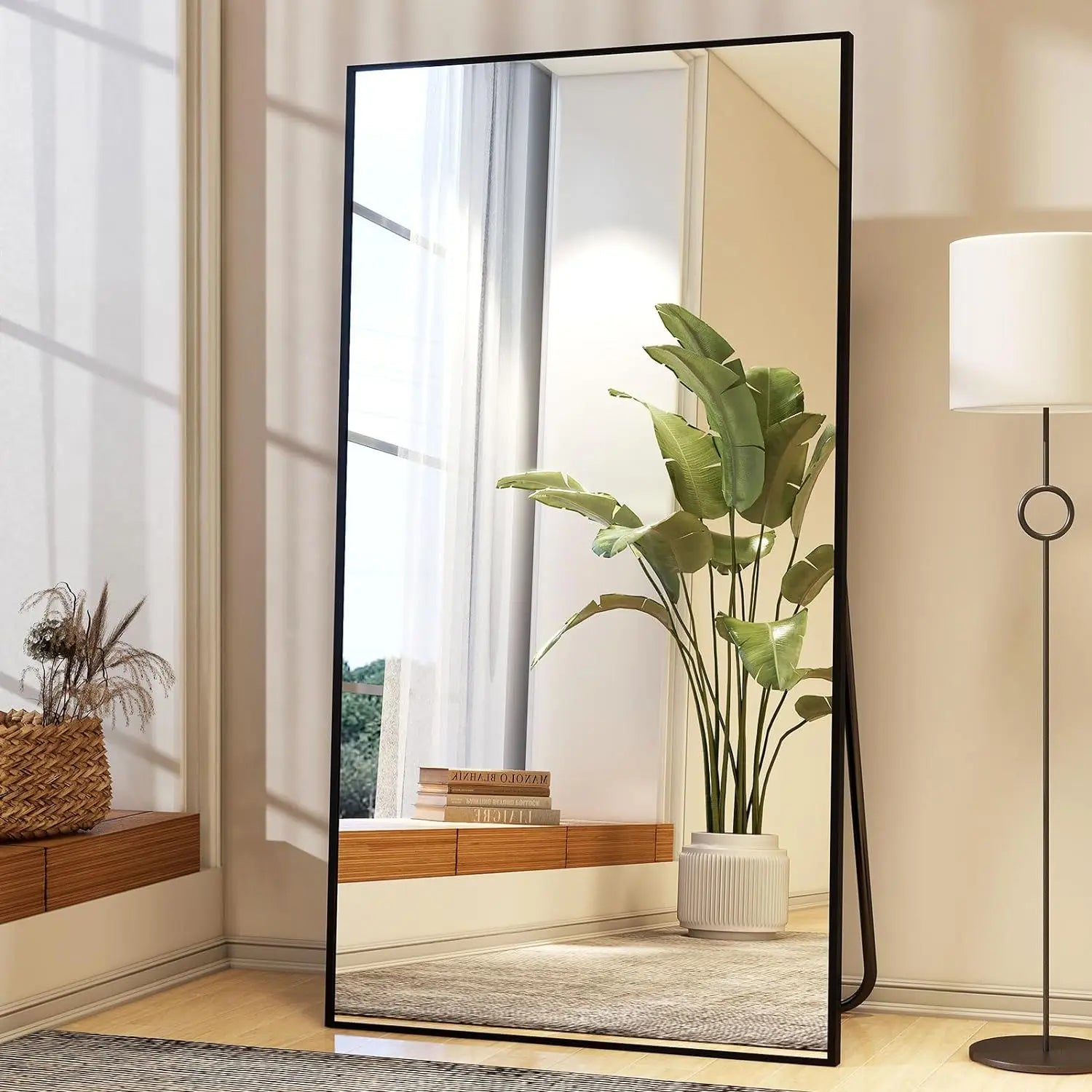 Full Length Mirror with Stand 34"x76" Full Body Mirror Floor Mirror Standing Hanging or Leaning Wall, Wall Mirror with Stand Alu