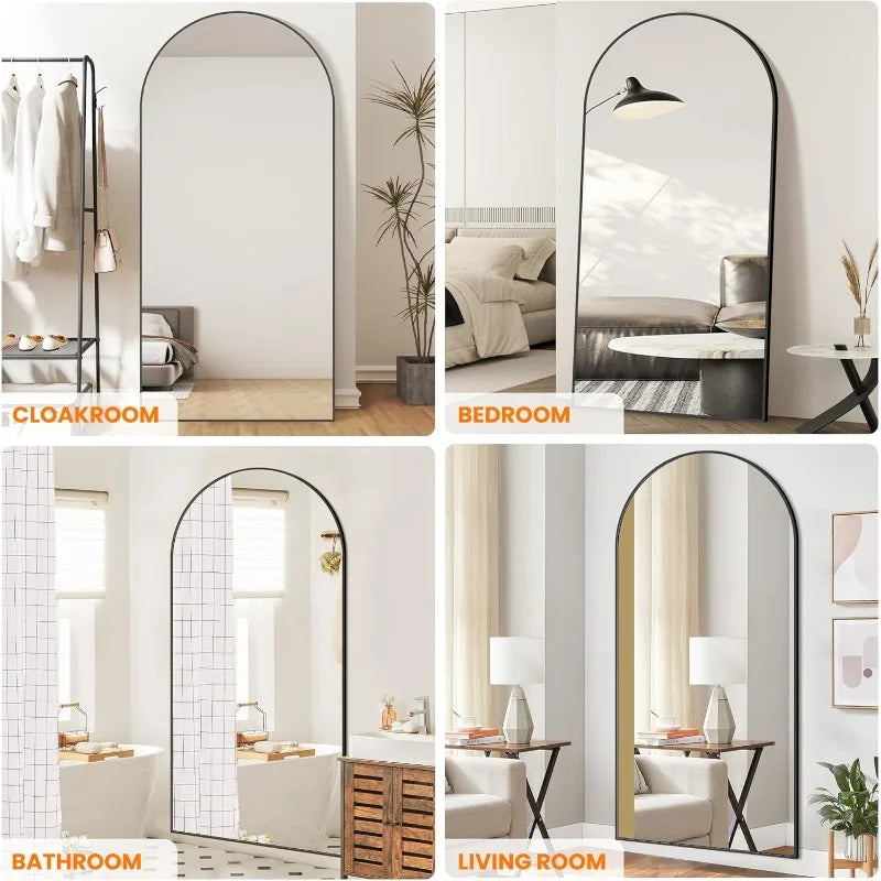 Arched Full Length Mirror, Black Standing Mirror, 75"x35" Full Body Mirror with Standing, Free Standing, Leaning Against Wall