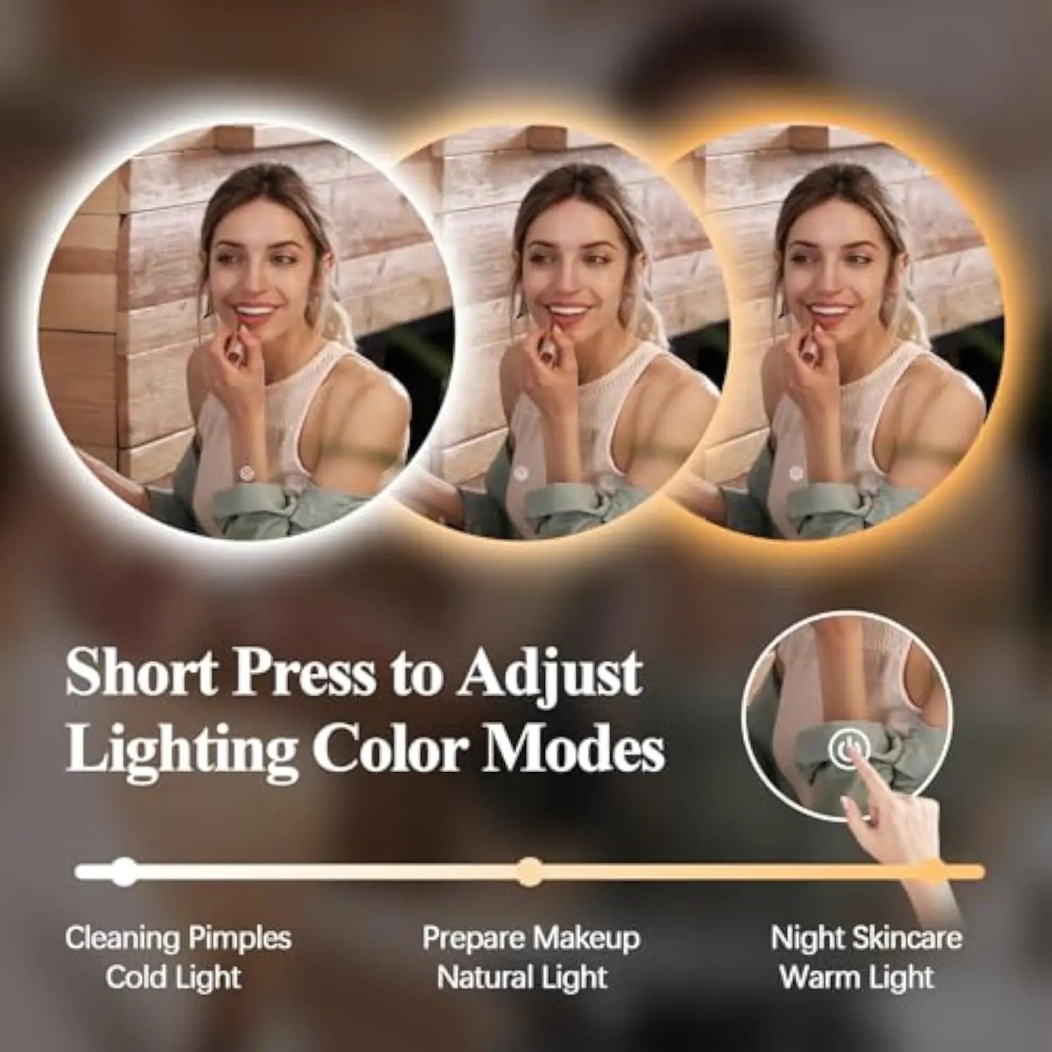 Round Led Bathroom Mirror with Light, 24 Backlit Mirror for Bathroom, Frameless Led Smart Vanity Mirror with 3 Color Lights, a