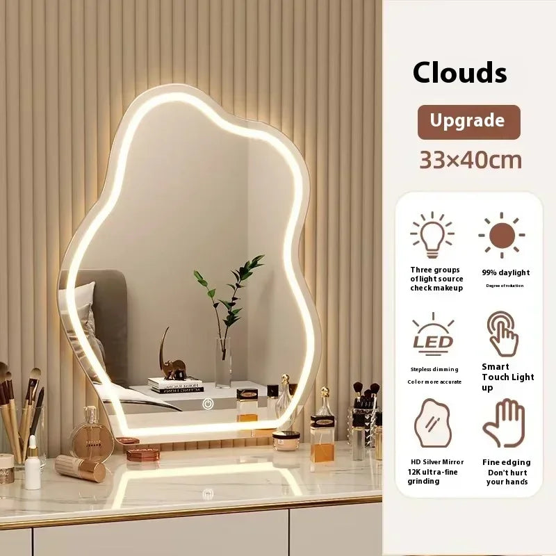 LED Mirror Vanity Wall Mounted Dimmable Touch Sensor Lighted Mirror for Living Room Modern Aesthetic Unique Design Home Decor
