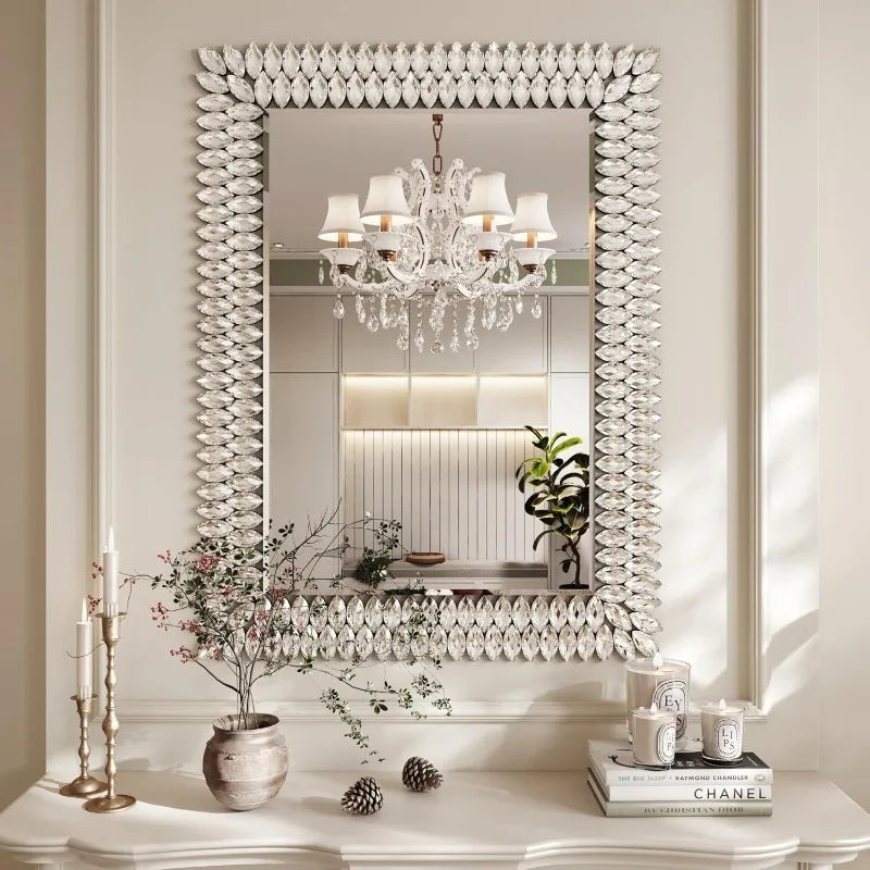 30"x40" Jeweled Bathroom Wall Mirror, Large Rectangle Mirror Decorative Mirror Luxury Vanity Mirror with Diamonds f