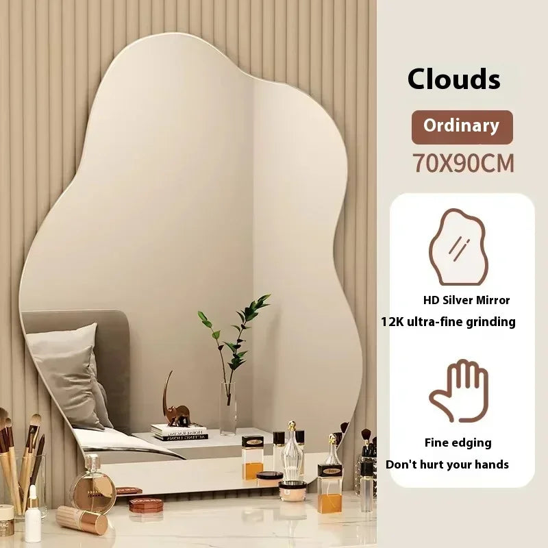 Nordic Irregular LED Mirror Bathroom Wall Living Room Small Light Aesthetic Funky Mirror Bedroom Minimalist Lustro Home Decor