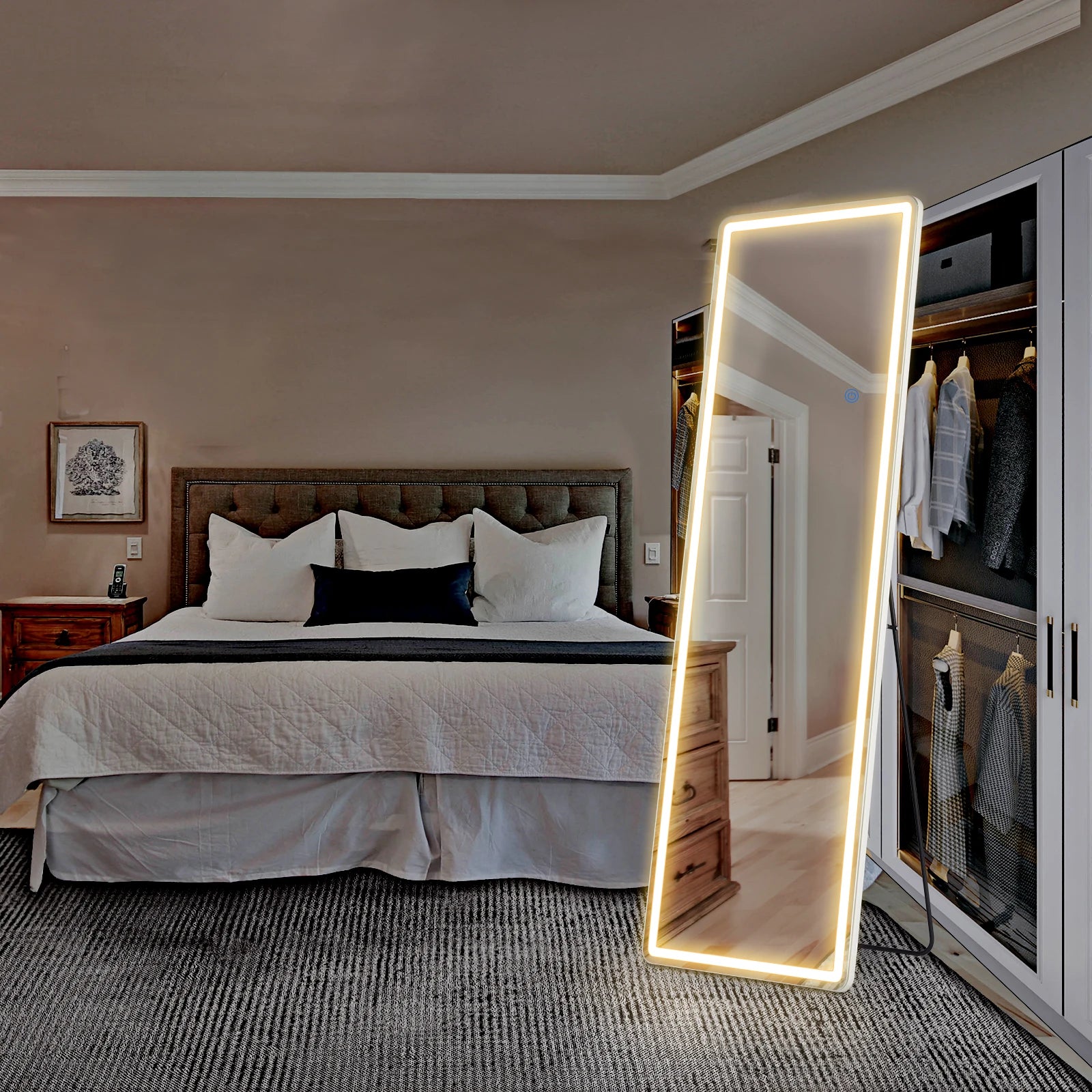 JHK Led 64"x21" Full Length Mirror Standing Hanging or Wall-Mounted Mirrors with Stand Aluminum Alloy Frame For Living Room