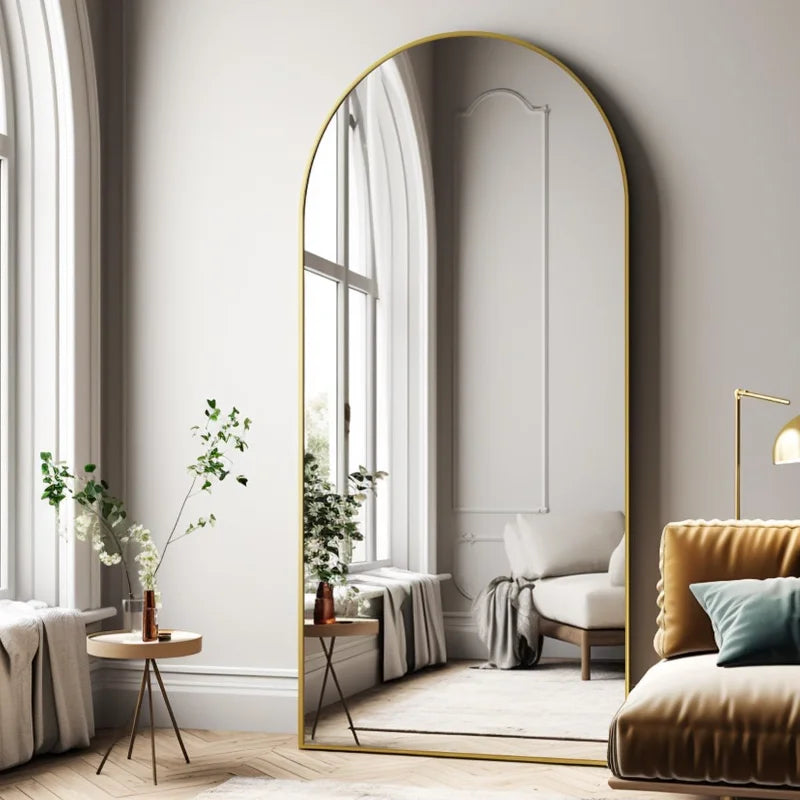 Oversized Full-Body Mirror, 76"x34" Arched Full-Length Mirror, Black Metal Frame, Floor Mirror for Bedroom, Living/Dressing Room