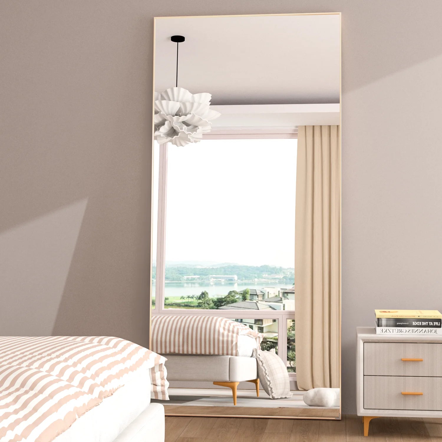 CASSILANDO Full Length Mirror 65" * 24 ", Floor Standing Mirror,  Black Metal Frame Mirror， Full Body Mirror