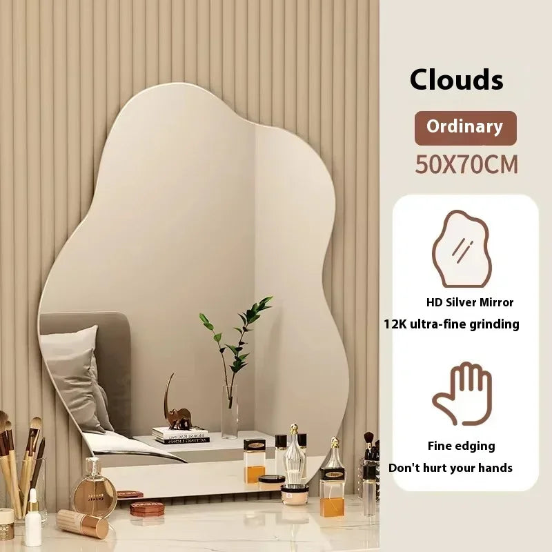 Nordic Irregular LED Mirror Bathroom Wall Living Room Small Light Aesthetic Funky Mirror Bedroom Minimalist Lustro Home Decor