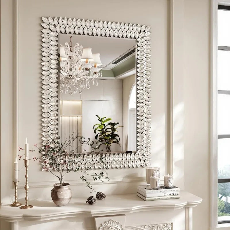 30"x40" Jeweled Bathroom Wall Mirror, Large Rectangle Mirror Decorative Mirror Luxury Vanity Mirror with Diamonds f