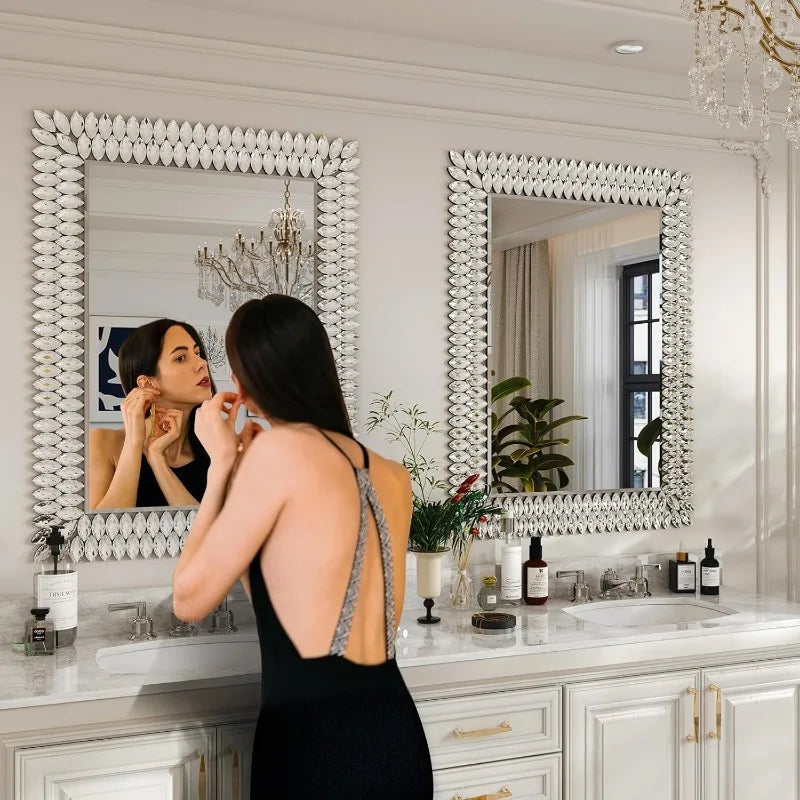 30"x40" Jeweled Bathroom Wall Mirror, Large Rectangle Mirror Decorative Mirror Luxury Vanity Mirror with Diamonds f