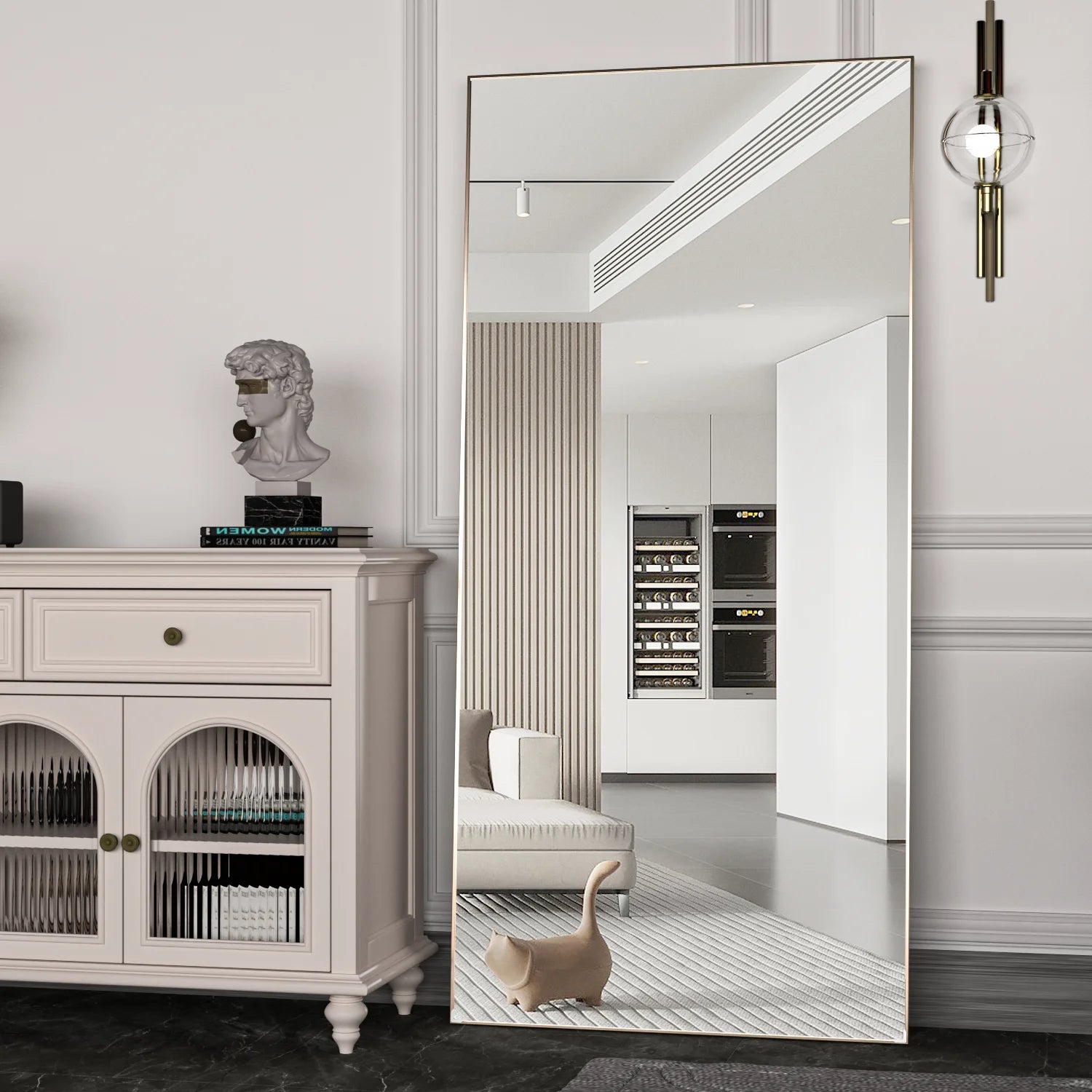 CASSILANDO Full Length Mirror 65" * 24 ", Floor Standing Mirror,  Black Metal Frame Mirror， Full Body Mirror