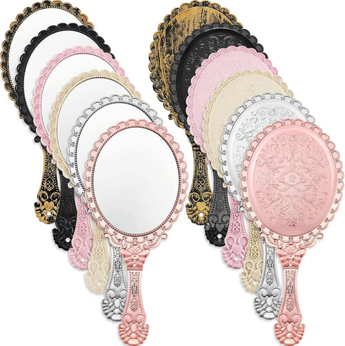 12 Pcs Vintage Handheld Mirror, 9.8" L x 4.5" W Small Gold Embossed Mirror Portable Cute Princess Mirrors Compact Travel Mirror