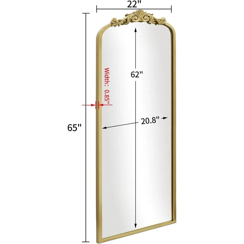 Vintage Gold Antique Arched Full Length Floor Mirror 22"X65",Traditional Elegant Baroque Floor Body Mirror with Ornate Matel
