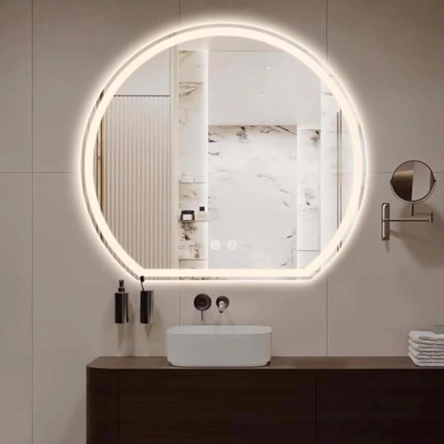 Half Moon Round Led Bathroom Mirror for Wall, Backlit/Front Lighted, 32 Irregular Led Mirror with Anti-Fog, Dimmable