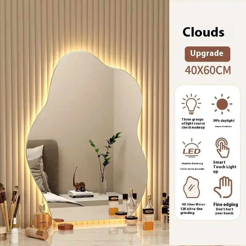LED Mirror Vanity Wall Mounted Dimmable Touch Sensor Lighted Mirror for Living Room Modern Aesthetic Unique Design Home Decor
