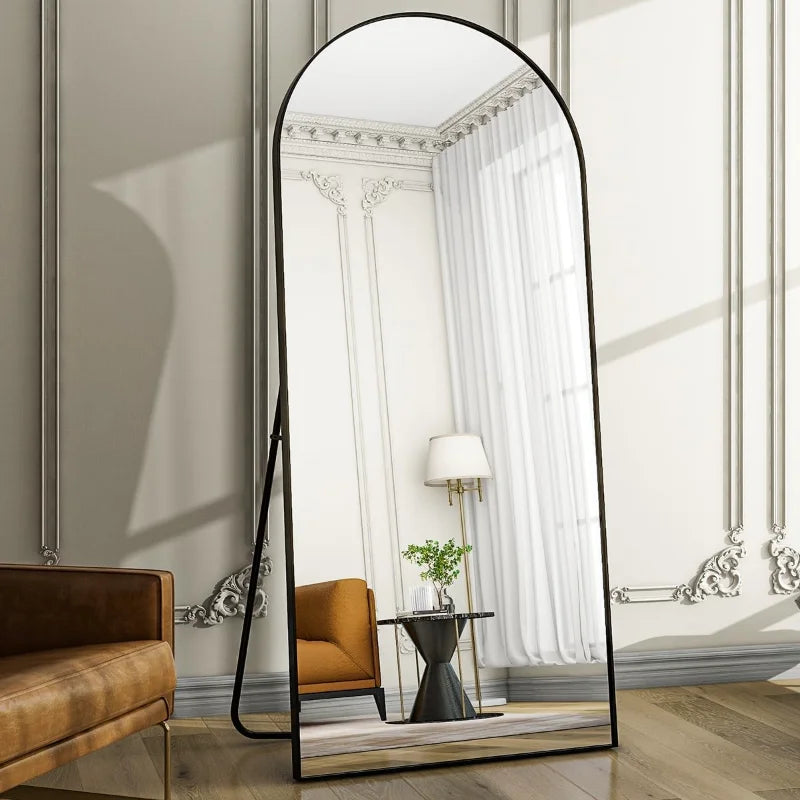 Oversized Full-Body Mirror, 76"x34" Arched Full-Length Mirror, Black Metal Frame, Floor Mirror for Bedroom, Living/Dressing Room