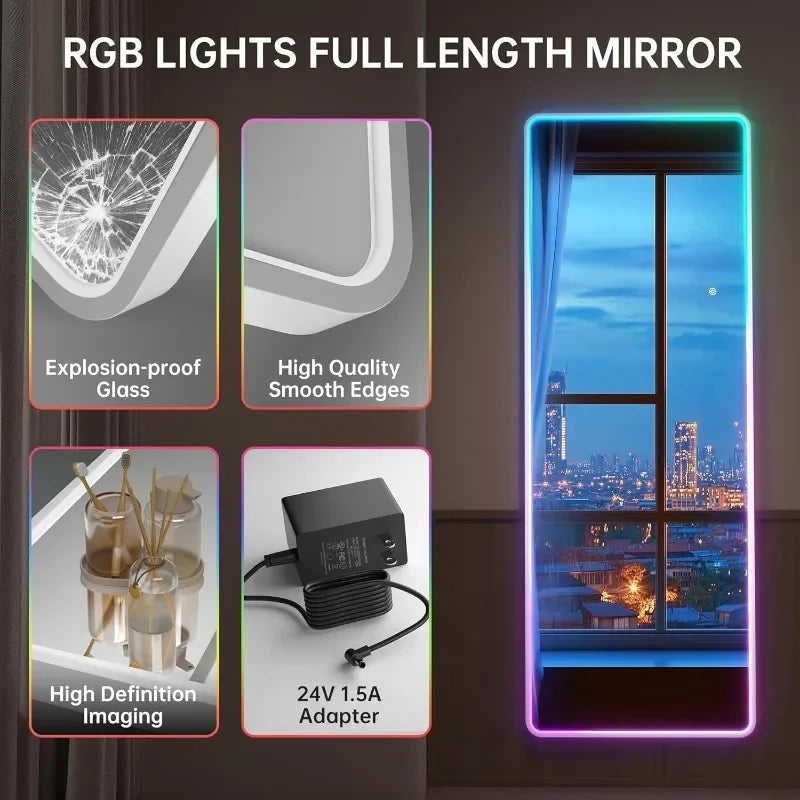 55"x18" LED Full Length Mirror with Stand, Full Body Mirror with Bluetooth Speaker, Light Up Floor Mirror, Wall Mirror Full Size