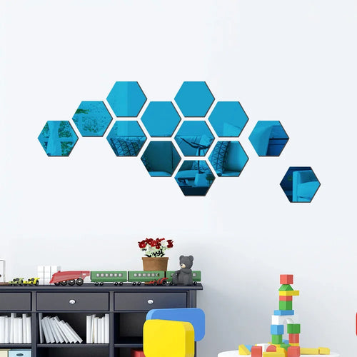 12pcs 3D Hexagon Mirror Wall Sticker Rose Gold DIY TV Background Living Room Stickers Wall Decor Bedroom Bathroom Home Decor