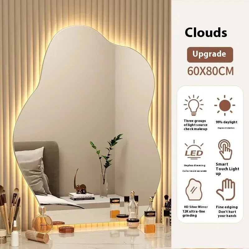 LED Mirror Vanity Wall Mounted Dimmable Touch Sensor Lighted Mirror for Living Room Modern Aesthetic Unique Design Home Decor