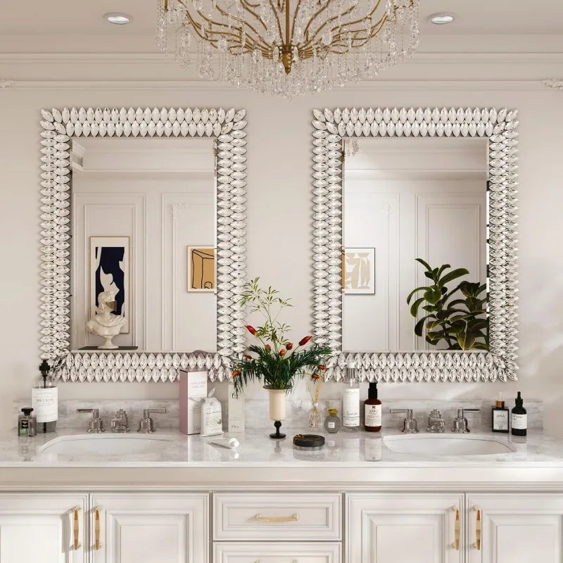 30"x40" Jeweled Bathroom Wall Mirror, Large Rectangle Mirror Decorative Mirror Luxury Vanity Mirror with Diamonds f