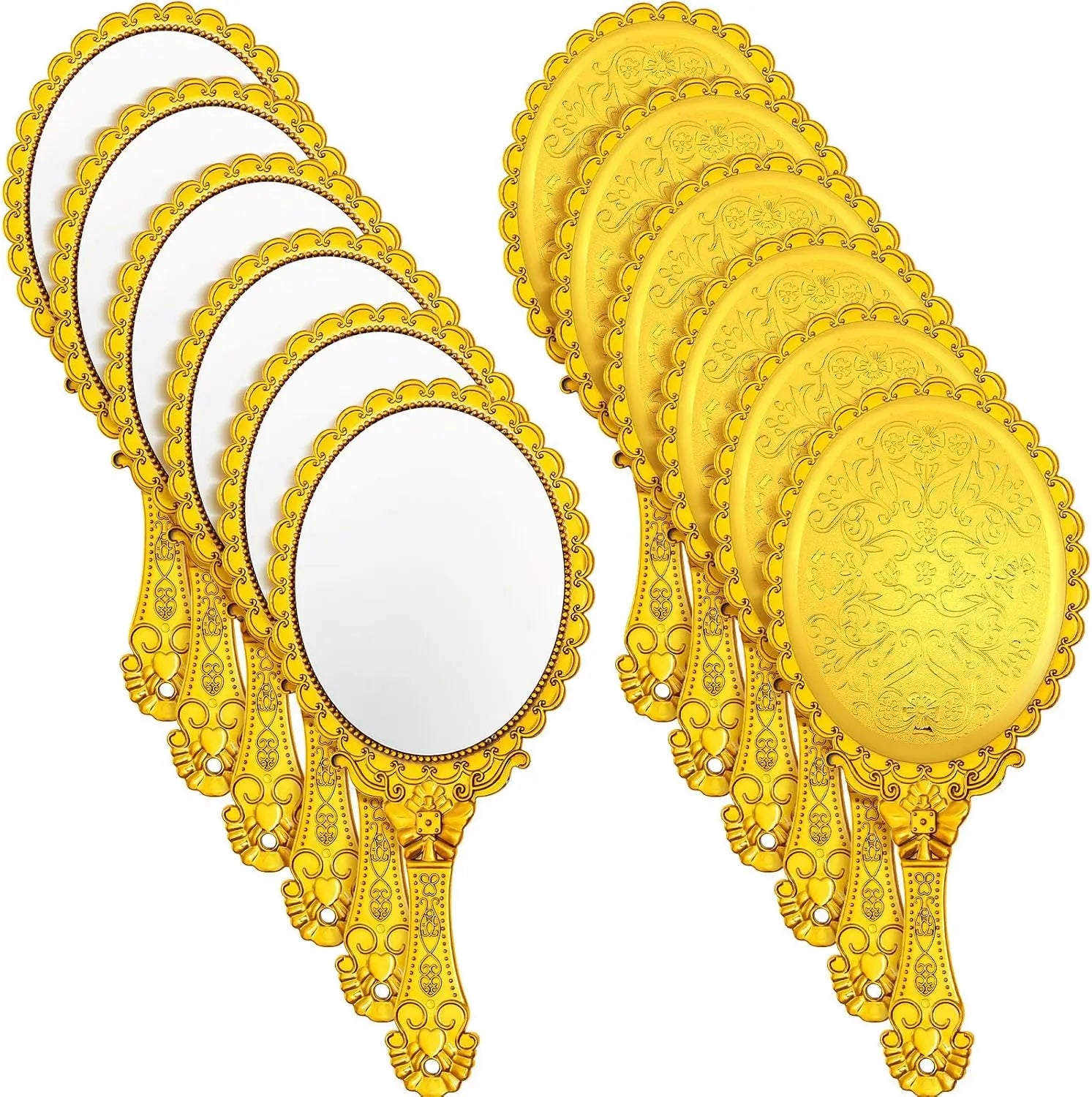 12 Pcs Vintage Handheld Mirror, 9.8" L x 4.5" W Small Gold Embossed Mirror Portable Cute Princess Mirrors Compact Travel Mirror