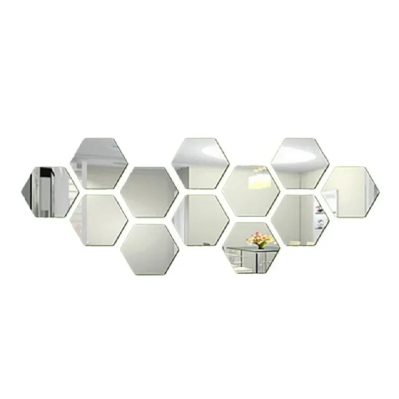 12pcs 3D Hexagon Mirror Wall Sticker Rose Gold DIY TV Background Living Room Stickers Wall Decor Bedroom Bathroom Home Decor