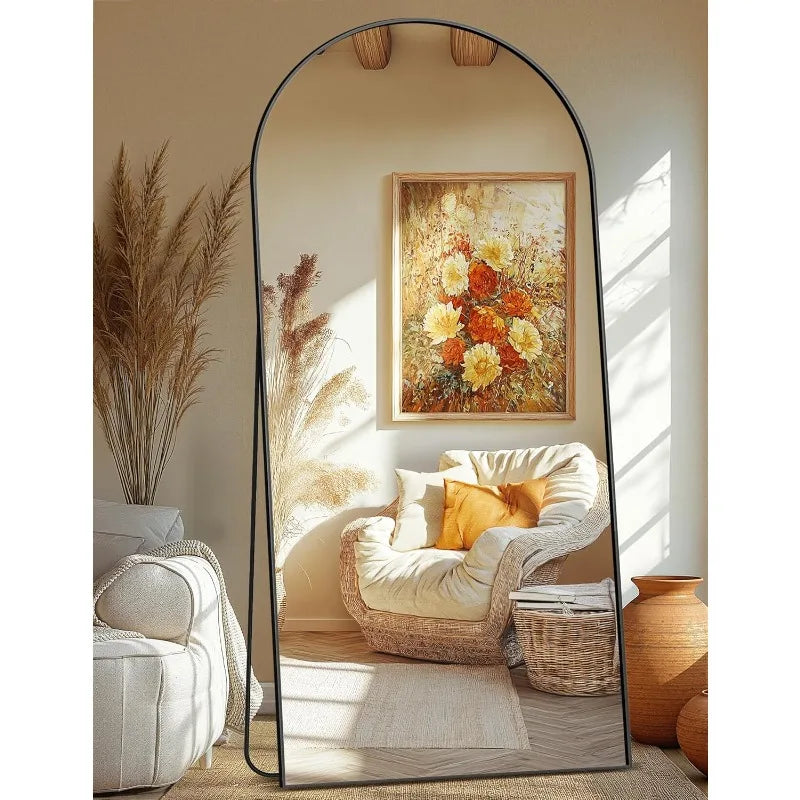 Arched Full Length Mirror, Black Standing Mirror, 75"x35" Full Body Mirror with Standing, Free Standing, Leaning Against Wall