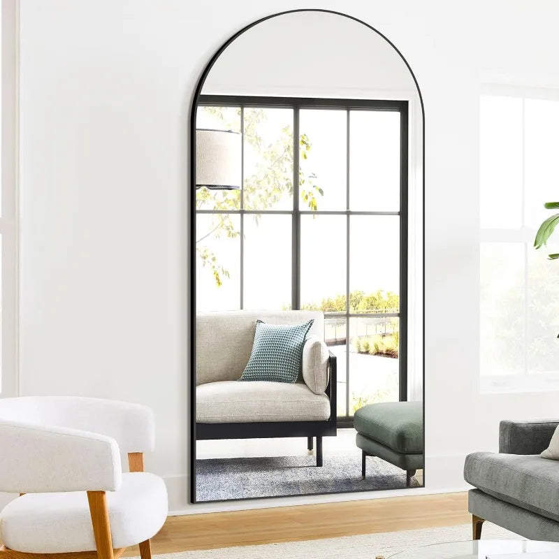 Arched Full Length Mirror, Black Standing Mirror, 75"x35" Full Body Mirror with Standing, Free Standing, Leaning Against Wall
