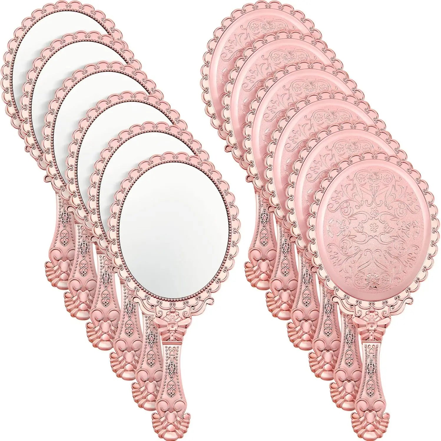 12 Pcs Vintage Handheld Mirror, 9.8" L x 4.5" W Small Gold Embossed Mirror Portable Cute Princess Mirrors Compact Travel Mirror