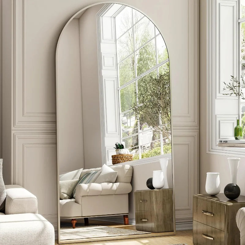 Oversized Full-Body Mirror, 76"x34" Arched Full-Length Mirror, Black Metal Frame, Floor Mirror for Bedroom, Living/Dressing Room